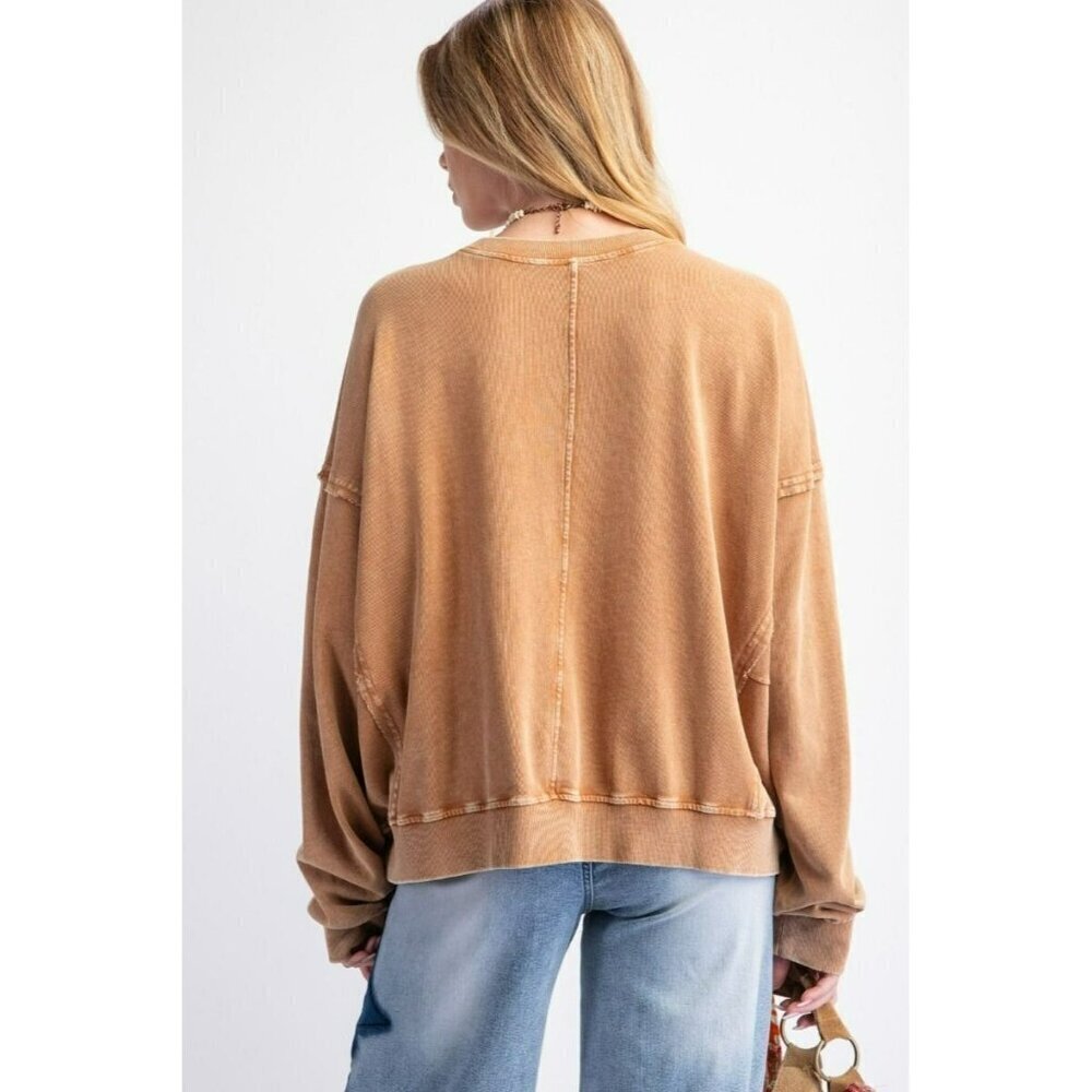 Flower Child French Terry Pullover Top in Toast - Picture 5 of 5